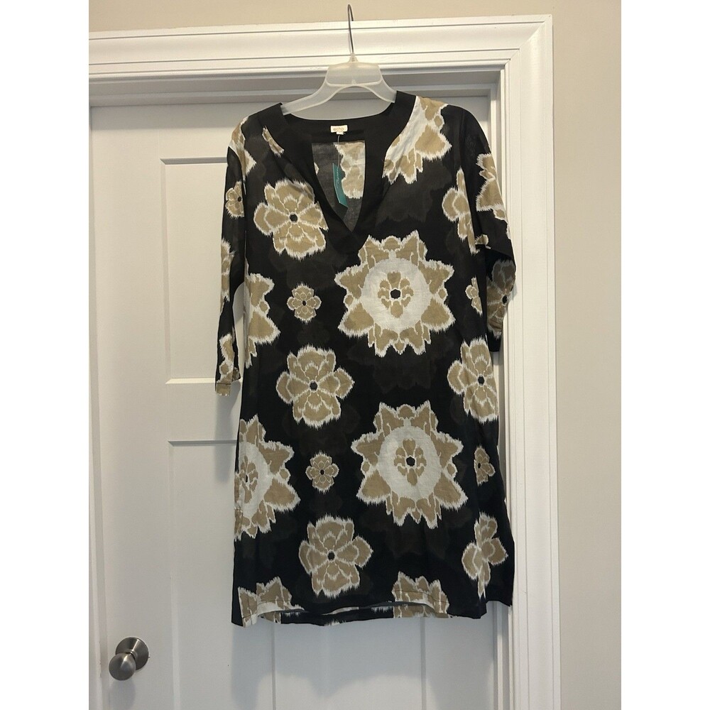 Echo Tunic Dress Coverup Thin Classic Black Tan Floral Cruise Beach Size Large